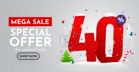 Illustration for 40 percent Off. Discount creative composition. Merry Christmas and Happy New Year. Sale banner and poster. Vector illustration. - Royalty Free Image