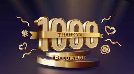 Illustration for Thank you 1000 followers, peoples online social group, happy banner celebrate, Vector - Royalty Free Image