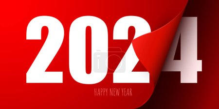 Ilustración de Feliz Año Nuevo 2024 plantilla de diseño de tarjeta de felicitación. La página del calendario se da vuelta. Ilustración vectorial - Imagen libre de derechos