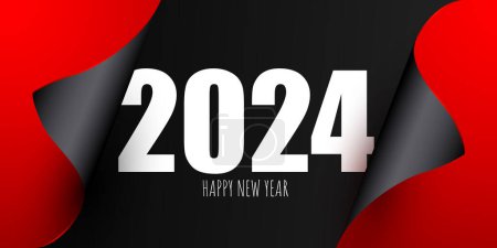 Ilustración de Feliz Año Nuevo 2024 plantilla de diseño de tarjeta de felicitación. La página del calendario se da vuelta. Ilustración vectorial - Imagen libre de derechos