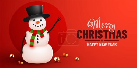 Illustration for Merry Christmas and happy New Year background with snow snowman. Vector illustration - Royalty Free Image