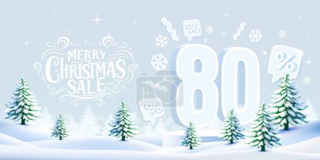 Illustration for Merry Christmas, 80 percent Off discount. Sale banner and poster. Vector - Royalty Free Image