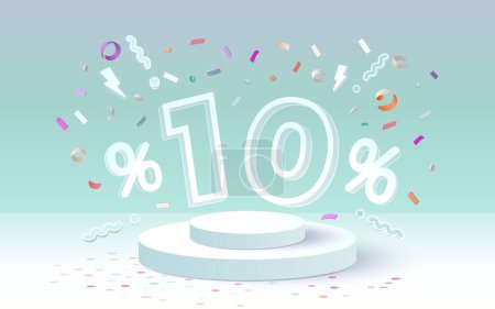 Illustration for Podium percentage 10 gift, discount banner offer. Vector - Royalty Free Image
