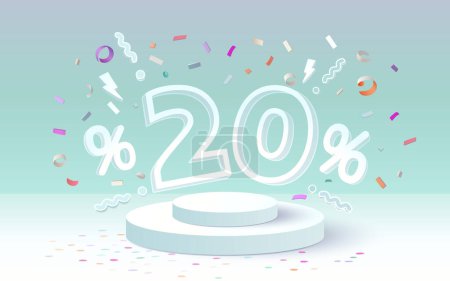 Illustration for Podium percentage 20 gift, discount banner offer. Vector - Royalty Free Image