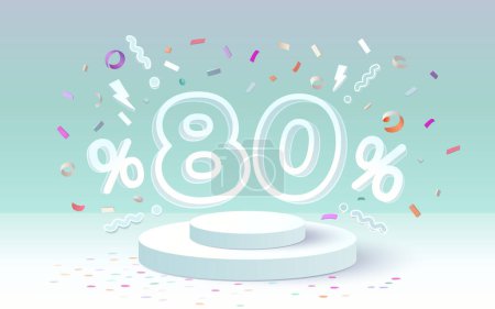 Illustration for Podium percentage 80 gift, discount banner offer. Vector - Royalty Free Image