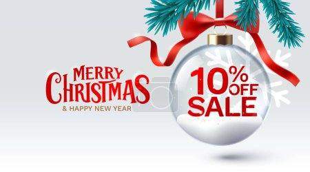 Illustration for Merry Christmas and happy new year, 10 Percentage off sale. Vector - Royalty Free Image