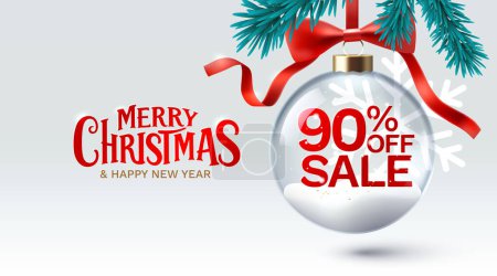 Illustration for Merry Christmas and happy new year, 90 Percentage off sale. Vector - Royalty Free Image