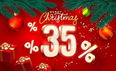 Illustration for Merry Christmas, 35 percent Off discount. Sale banner and poster. Vector - Royalty Free Image