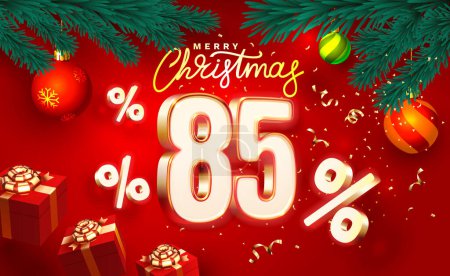 Illustration for Merry Christmas, 85 percent Off discount. Sale banner and poster. Vector - Royalty Free Image