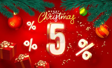 Illustration for Merry Christmas, 5 percent Off discount. Sale banner and poster. Vector - Royalty Free Image