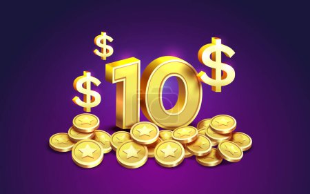Ilustración de Reembolso de 10 dólares Porcentaje de monedas de oro, ahorro financiero. Vector - Imagen libre de derechos