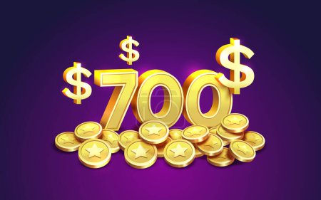 Illustration for Cash back 700 dollar Percentage golden coins, financial save off. Vector - Royalty Free Image