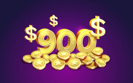 Ilustración de Reembolso de 900 dólares Porcentaje de monedas de oro, ahorro financiero. Vector - Imagen libre de derechos