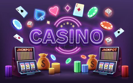 Casino machines à sous gagnant, jackpot fortune, gagner bannière. Vecteur