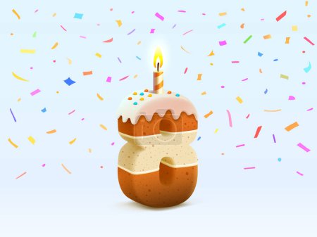 Illustration for Happy Birthday, person birthday anniversary, Candle with cake in the form of numbers 8. Vector - Royalty Free Image