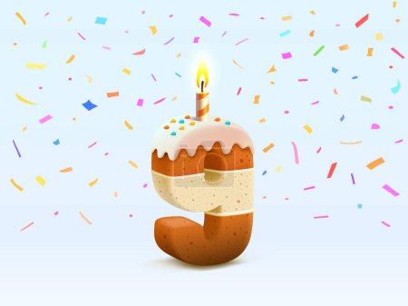 Illustration for Happy Birthday, person birthday anniversary, Candle with cake in the form of numbers 9. Vector - Royalty Free Image