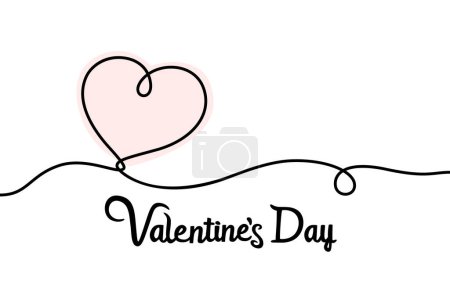 Illustration for Heart line art, postcard Happy Valentines Day, February 14. Vector - Royalty Free Image