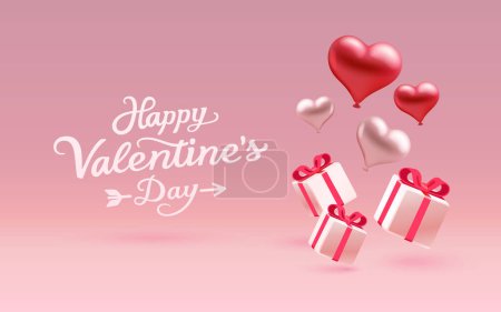 Téléchargez les illustrations : Joyeuses Saint-Valentin coeur et ballons, carte de voeux du 14 février. Vecteur - en licence libre de droit