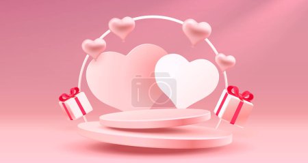 Téléchargez les illustrations : Podium avec cœur et ballons de Bonne Saint Valentin, carte de voeux du 14 février. Vecteur. - en licence libre de droit