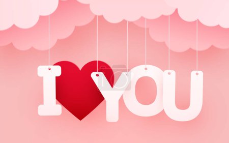 Illustration for I love you. Inscription made of paper among paper clouds. Vector illustration - Royalty Free Image