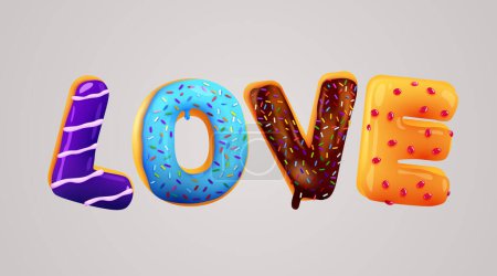 Illustration for Word love made from sweet donuts. Happy Valentines Day concept. Vector illustration - Royalty Free Image