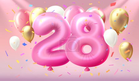 Illustration for Happy Birthday years anniversary of the person birthday, balloon in the form of numbers twenty-eight of the year. Vector - Royalty Free Image