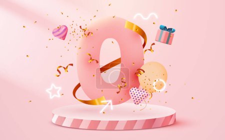 Illustration for 3d zero number with decorative objects. Zero percent commissions. Vector illusstration - Royalty Free Image
