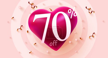 Illustration for 70 percent Off. Valentines day discount heart creative composition. Mega Sale. Vector illustration. - Royalty Free Image