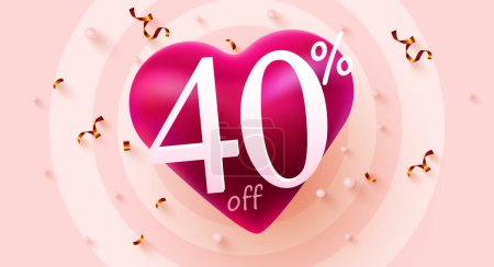 Illustration for 40 percent Off. Valentines day discount heart creative composition. Mega Sale. Vector illustration. - Royalty Free Image