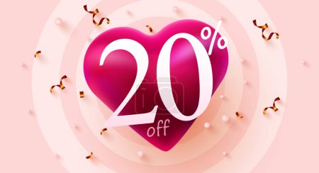 Illustration for 20 percent Off. Valentines day discount heart creative composition. Mega Sale. Vector illustration. - Royalty Free Image