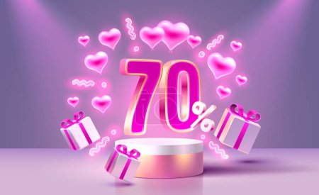 Illustration for Mega sale Valentines Day, special offer, 70 off sale banner. Sign board promotion. Vector - Royalty Free Image