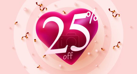 Illustration for 25 percent Off. Valentines day discount heart creative composition. Mega Sale. Vector illustration. - Royalty Free Image