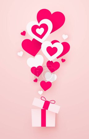 Illustration for Present box with hearts. Simple paper style. Happy Valentines day. Vector illustration - Royalty Free Image