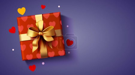 Ilustración de 3d Presente composición de la caja con corazones y confeti. Feliz día de San Valentín. Ilustración vectorial - Imagen libre de derechos