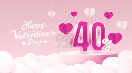 Illustration for Happy Valentine day, Mega sale, special offer, 40 off sale banner. Sign board promotion. Vector - Royalty Free Image