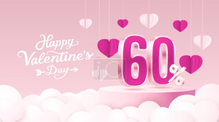 Ilustración de Feliz día de San Valentín, Mega venta, oferta especial, 60 banner de venta. Promoción del cartel. Vector - Imagen libre de derechos