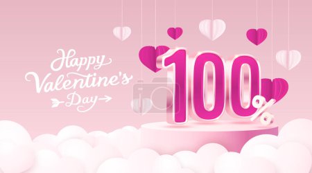Illustration for Happy Valentine day, Mega sale, special offer, 100 off sale banner. Sign board promotion. Vector - Royalty Free Image