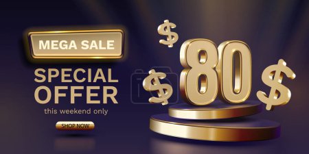 Illustration for Coupon special voucher 80 dollar, Check banner special offer. Vector - Royalty Free Image