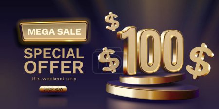 Ilustración de Cupón bono especial 100 dólares, Ver banner oferta especial. Vector - Imagen libre de derechos