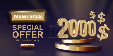 Illustration for Coupon special voucher 2000 dollar, Check banner special offer. Vector - Royalty Free Image