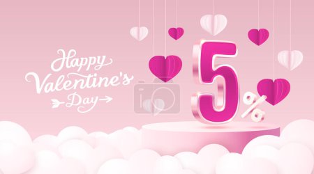 Illustration for Happy Valentine day, Mega sale, special offer, 5 off sale banner. Sign board promotion. Vector - Royalty Free Image
