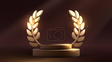 Illustration for Award podium with golden leaves. Winner or achievement concept. Vector illustration - Royalty Free Image