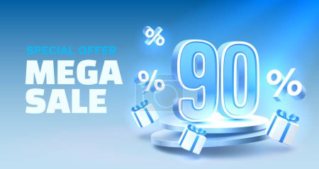 Illustration for Mega sale special offer, 90 off sale banner. Sign board promotion. Vector - Royalty Free Image