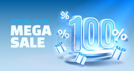 Ilustración de Mega venta oferta especial, 100 banner fuera de venta. Promoción del cartel. Vector - Imagen libre de derechos