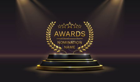 Ilustración de Premios nominación nombre podio, premio de oro evento, ceremonia de la estrella de escena. Ilustración vectorial - Imagen libre de derechos