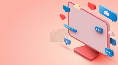 Illustration for Isometric computer with chat bubbles. Vector illustration - Royalty Free Image