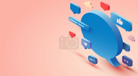 Illustration for Isometric chat bubbles. Social media concept. Vector illustration - Royalty Free Image