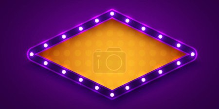 Illustration for Retro light sign. Signboard with lamps border. Vintage style banner. Vector illustration. - Royalty Free Image