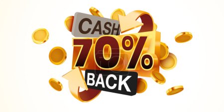 Ilustración de Cashback 70 por ciento icono aislado en el fondo gris. Etiqueta de devolución de dinero o dinero. Ilustración vectorial - Imagen libre de derechos