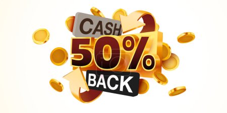 Ilustración de Cashback 50 por ciento icono aislado en el fondo gris. Etiqueta de devolución de dinero o dinero. Ilustración vectorial - Imagen libre de derechos